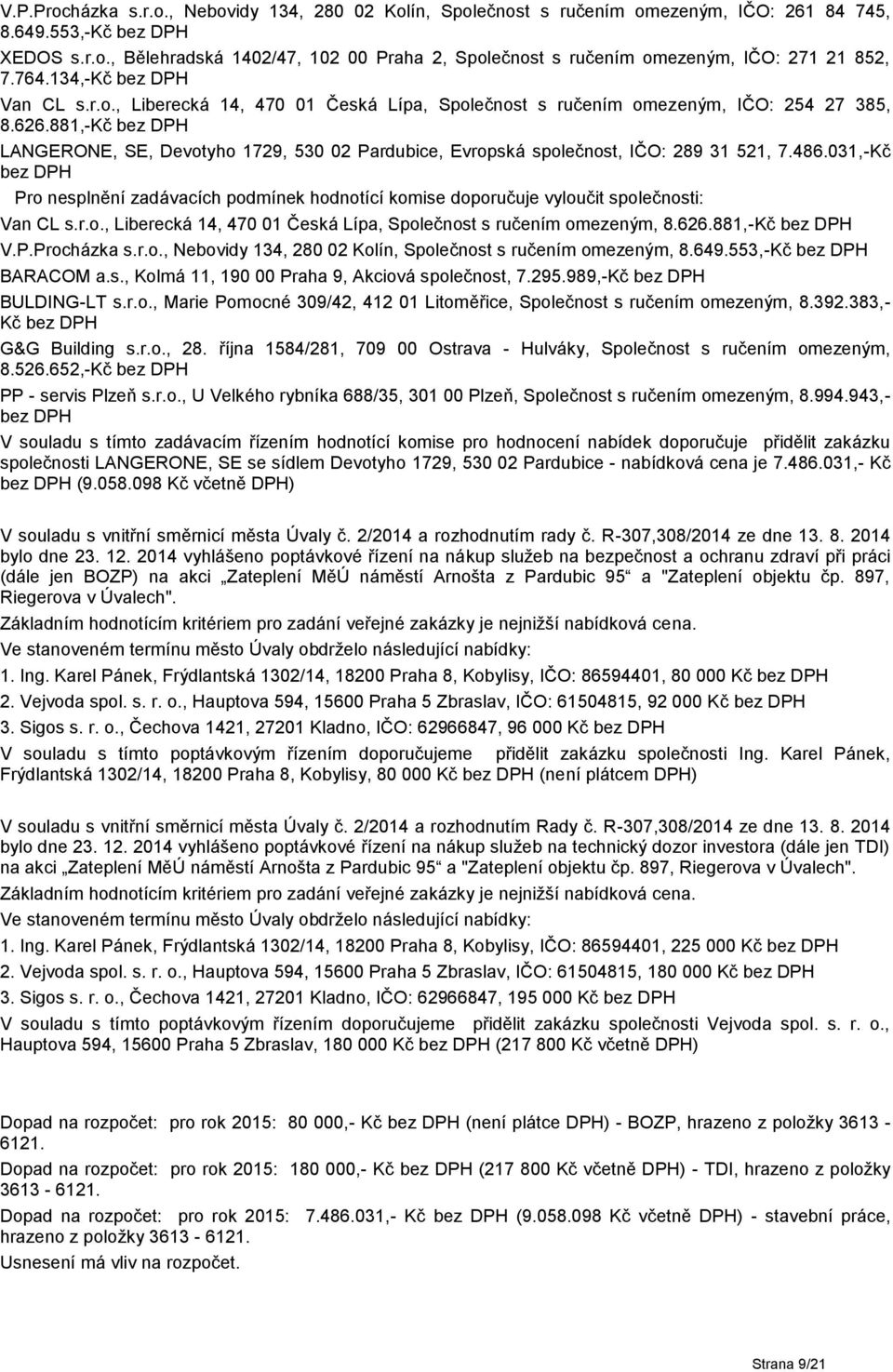 881,-Kč bez DPH LANGERONE, SE, Devotyho 1729, 530 02 Pardubice, Evropská společnost, IČO: 289 31 521, 7.486.