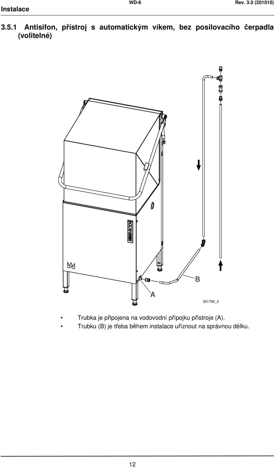 posilovacího čerpadla (volitelné) B A 301750_2 Trubka je