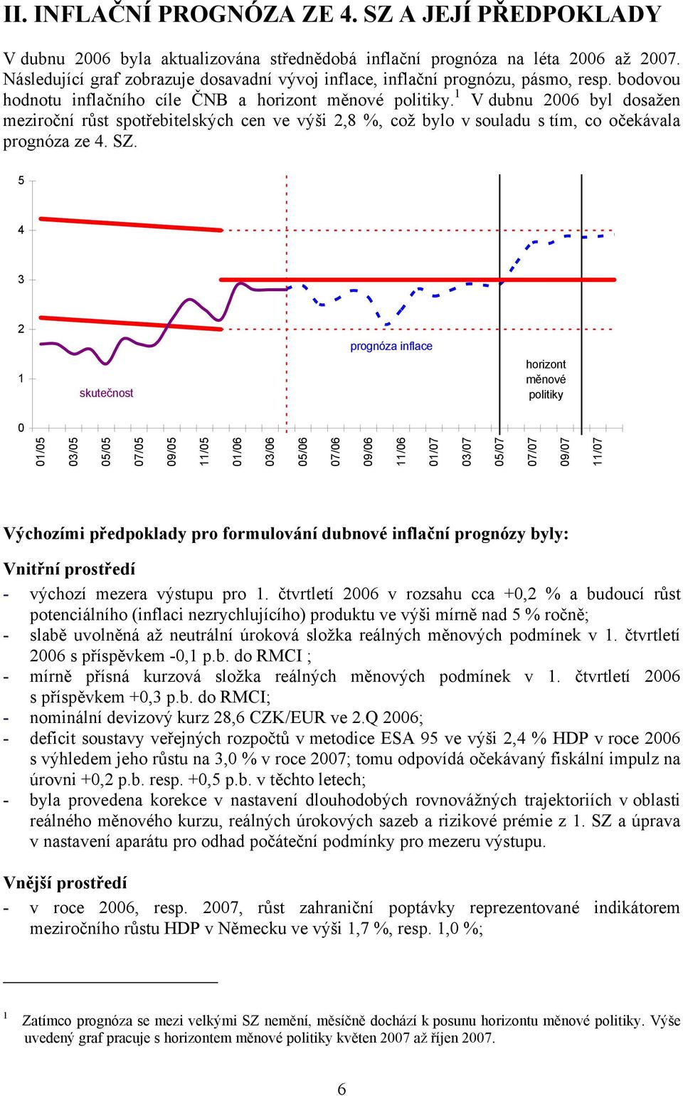 1 V dubnu 2006 byl dosažen meziroční růst spotřebitelských cen ve výši 2,8 %, což bylo v souladu s tím, co očekávala prognóza ze 4. SZ.