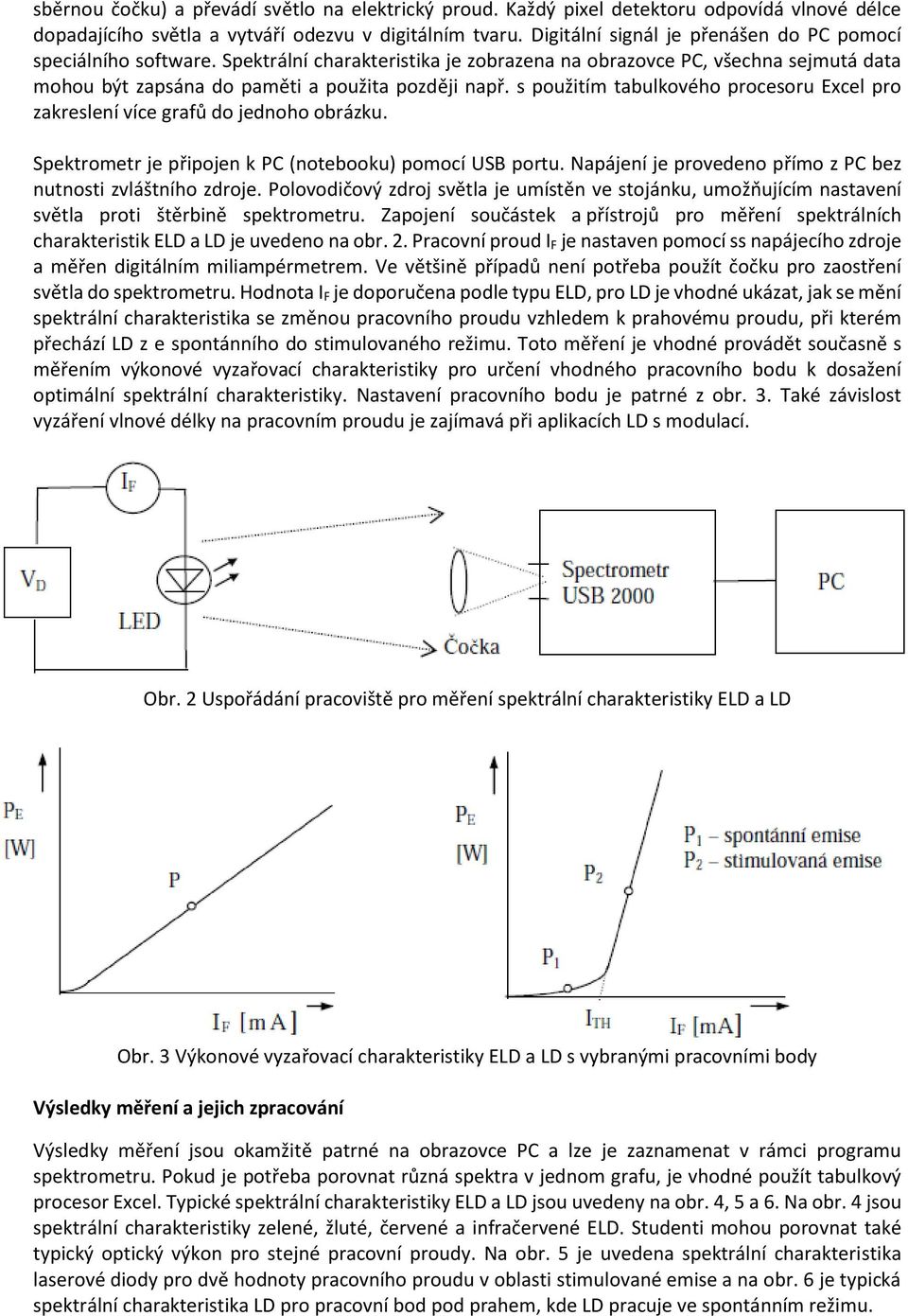 s použitím tabulkového procesoru Excel pro zakreslení více grafů do jednoho obrázku. Spektrometr je připojen k PC (notebooku) pomocí USB portu.
