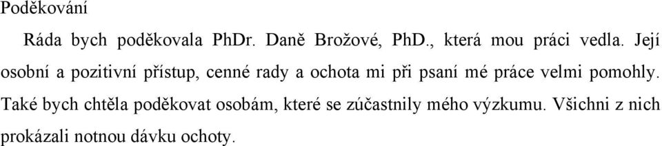 Její osobní a pozitivní přístup, cenné rady a ochota mi při psaní mé