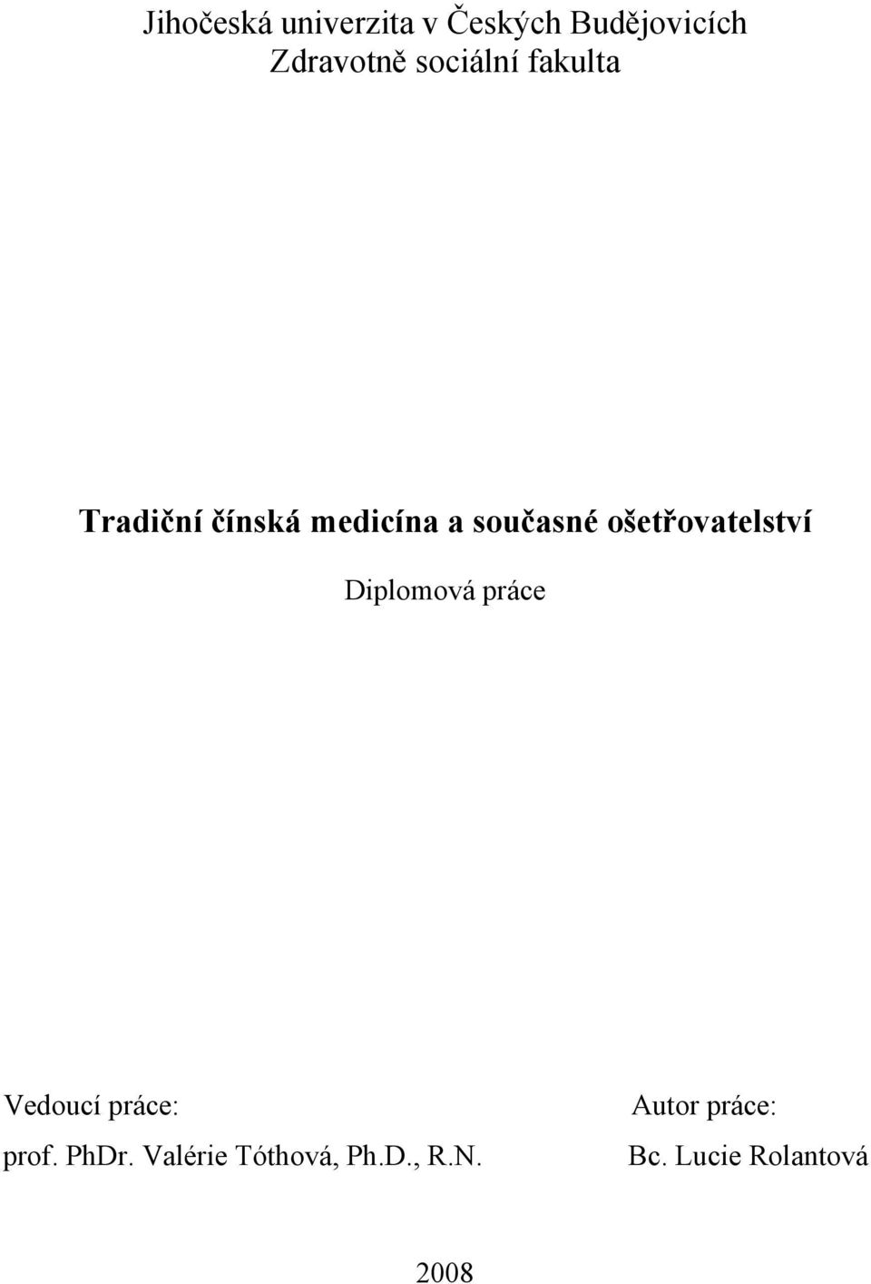 ošetřovatelství Diplomová práce Vedoucí práce: prof. PhDr.