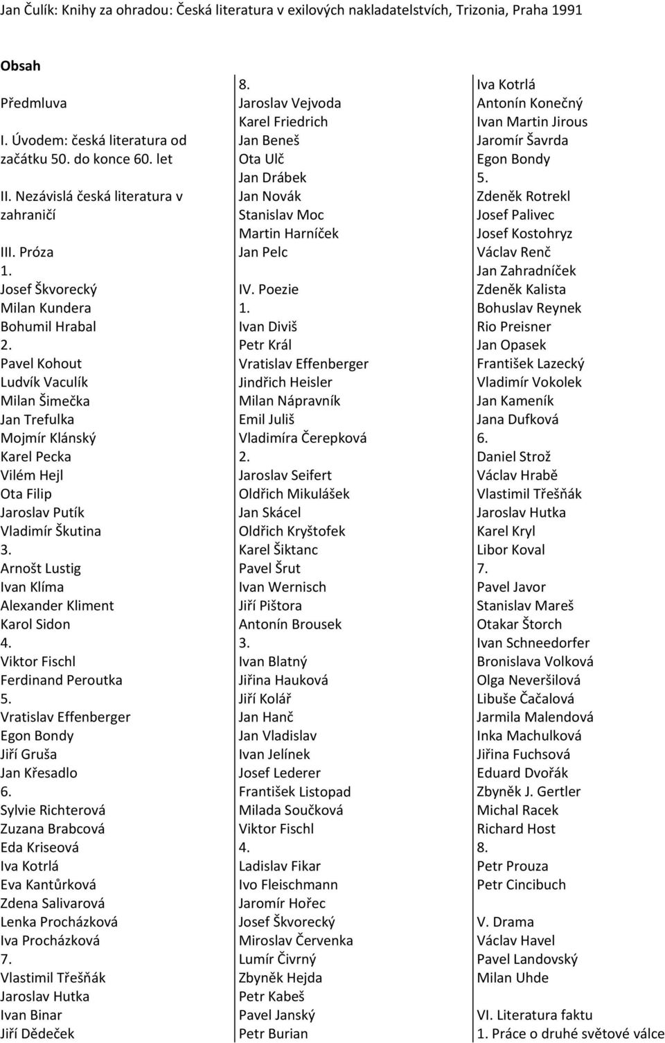 Pavel Kohout Ludvík Vaculík Milan Šimečka Jan Trefulka Mojmír Klánský Karel Pecka Vilém Hejl Ota Filip Jaroslav Putík Vladimír Škutina 3. Arnošt Lustig Ivan Klíma Alexander Kliment Karol Sidon 4.