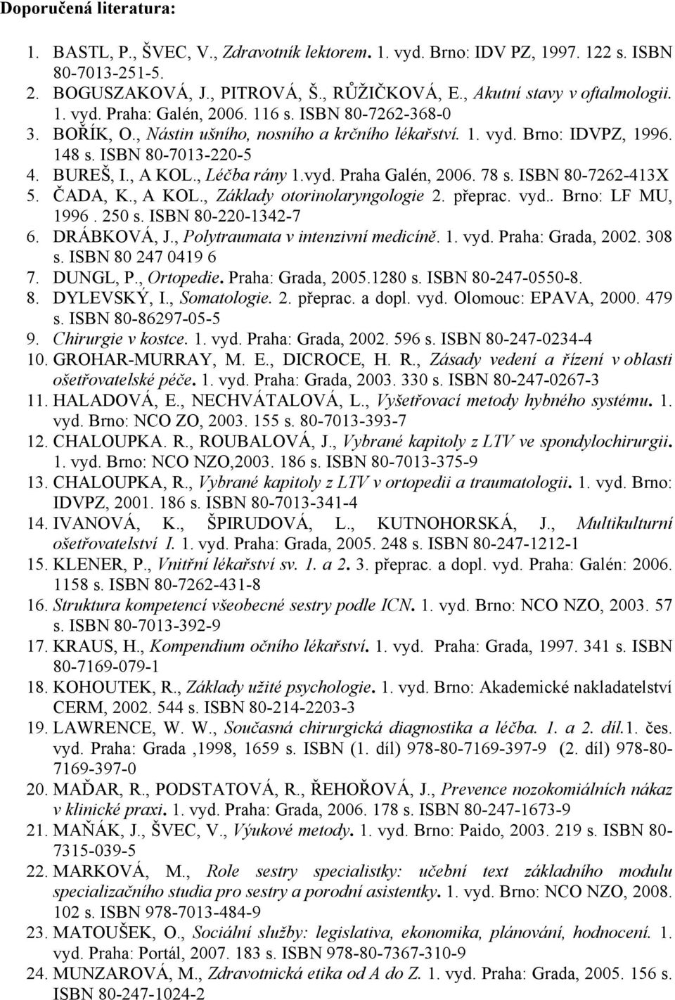vyd. Praha Galén, 2006. 78 s. ISBN 80-7262-413X 5. ČADA, K., A KOL., Základy otorinolaryngologie 2. přeprac. vyd.. Brno: LF MU, 1996. 250 s. ISBN 80-220-1342-7 6. DRÁBKOVÁ, J.