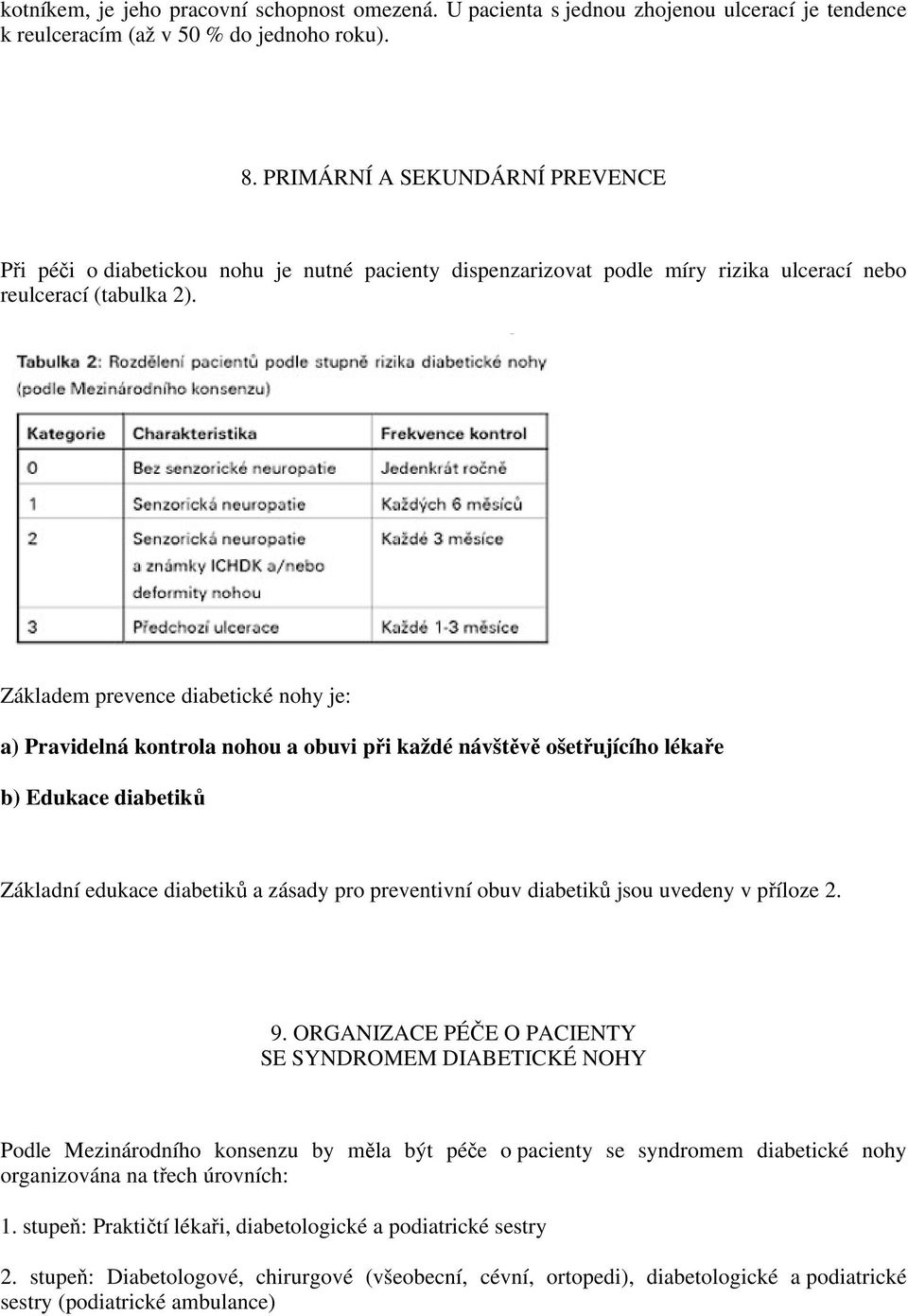 Základem prevence diabetické nohy je: a) Pravidelná kontrola nohou a obuvi při každé návštěvě ošetřujícího lékaře b) Edukace diabetiků Základní edukace diabetiků a zásady pro preventivní obuv