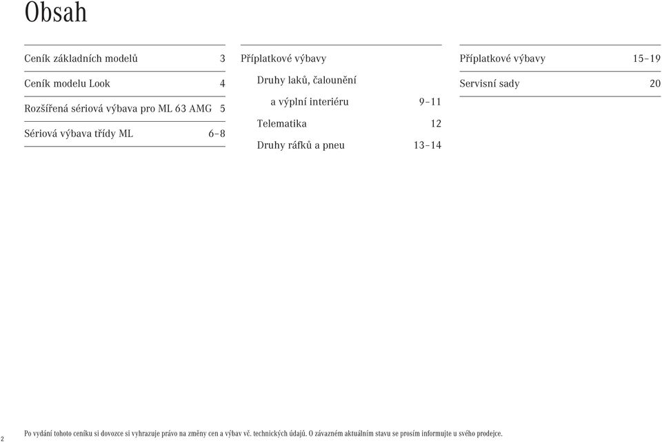 13 14 Příplatkvé výbavy 15 19 Servisní sady 20 2 P vydání tht ceníku si dvzce si vyhrazuje práv na