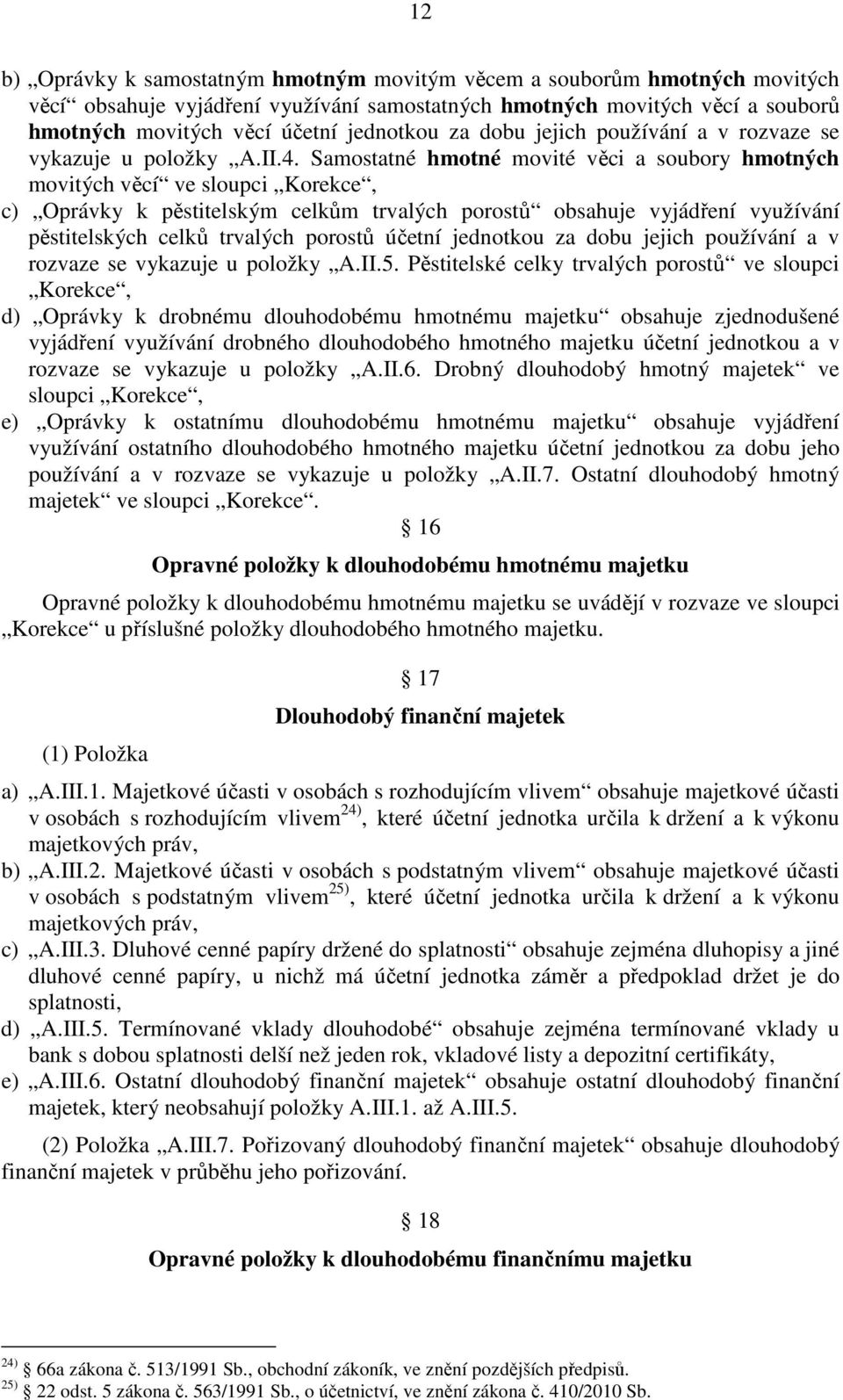 Samostatné hmotné movité věci a soubory hmotných movitých věcí ve sloupci Korekce, c) Oprávky k pěstitelským celkům trvalých porostů obsahuje vyjádření využívání pěstitelských celků trvalých porostů