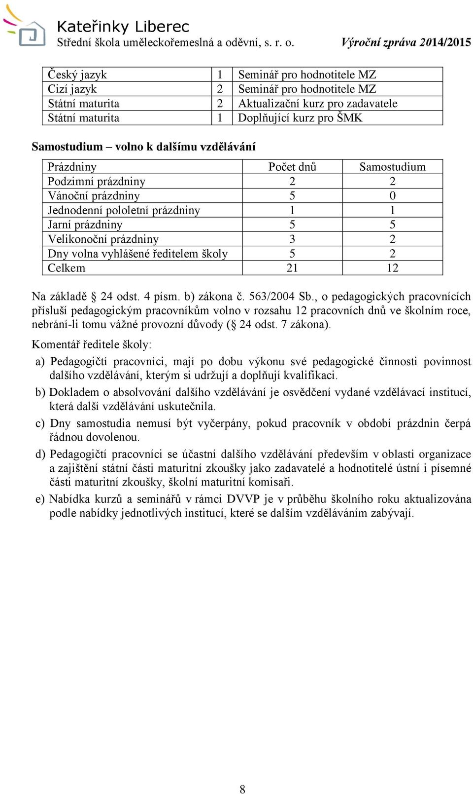 ředitelem školy 5 2 Celkem 21 12 Na základě 24 odst. 4 písm. b) zákona č. 563/2004 Sb.