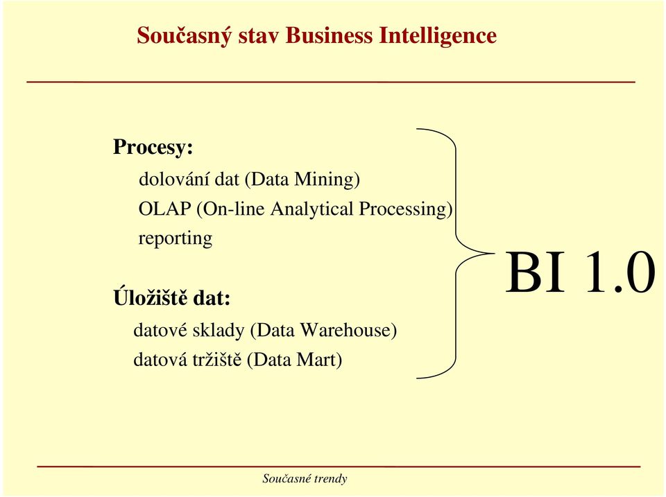 Analytical Processing) reporting Úložiště dat: