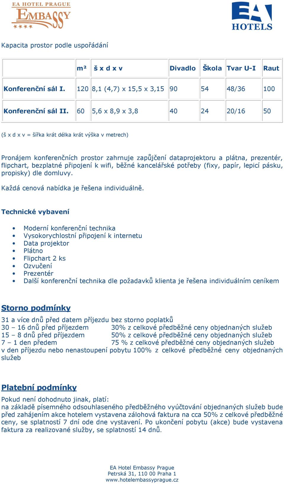 připojení k wifi, běžné kancelářské potřeby (fixy, papír, lepicí pásku, propisky) dle domluvy. Každá cenová nabídka je řešena individuálně.