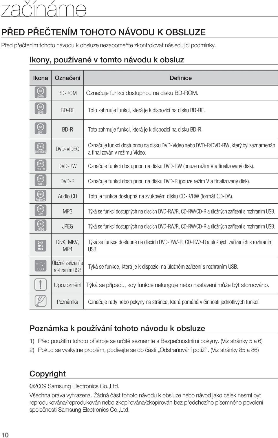 f Z -VIDEO C V A G F BD-R Toto zahrnuje funkci, která je k dispozici na disku BD-R. Označuje funkci dostupnou na disku -Video nebo -R/-RW, který byl zaznamenán a fi nalizován v režimu Video.