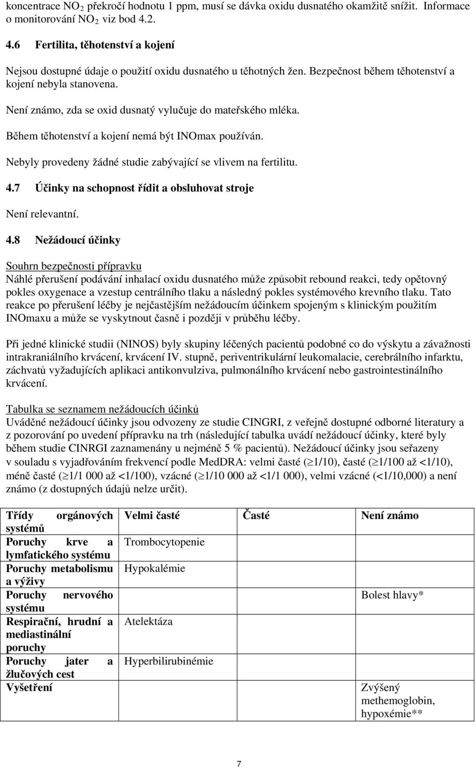 Není známo, zda se oxid dusnatý vylučuje do mateřského mléka. Během těhotenství a kojení nemá být INOmax používán. Nebyly provedeny žádné studie zabývající se vlivem na fertilitu. 4.