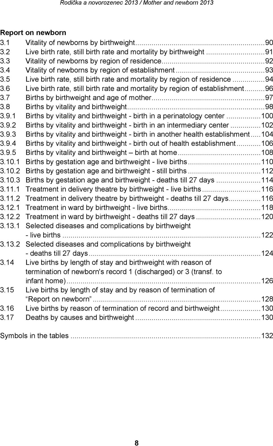 6 Live birth rate, still birth rate and mortality by region of establishment... 96 3.7 Births by birthweight and age of mother... 97 3.8 Births by vitality and birthweight... 98 3.9.1 Births by vitality and birthweight - birth in a perinatology center.