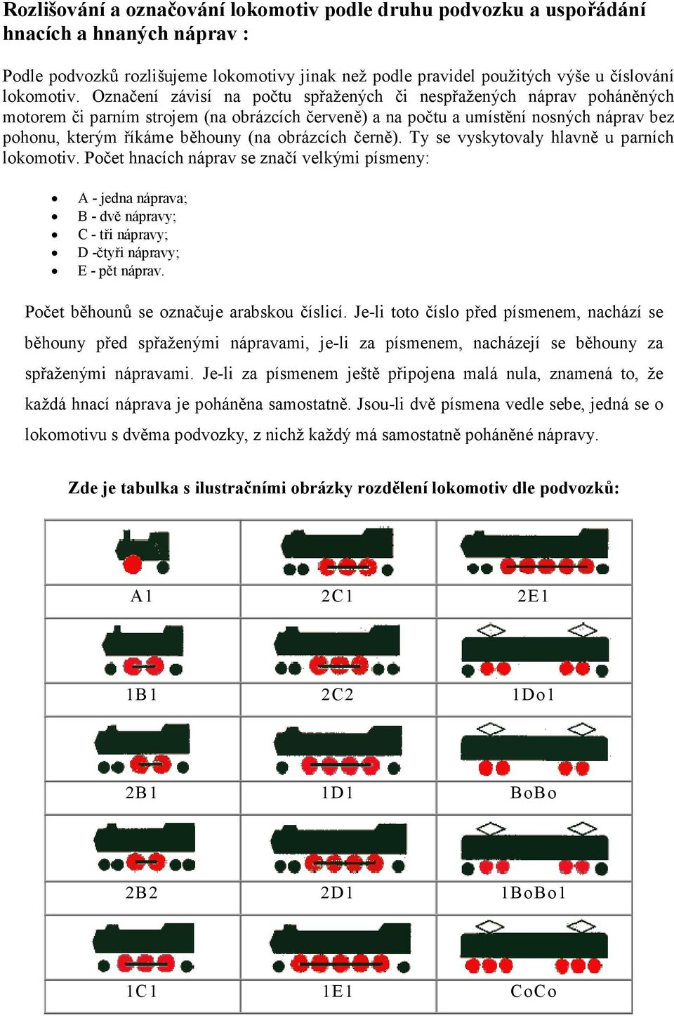 obrázcích černě). Ty se vyskytovaly hlavně u parních lokomotiv. Počet hnacích náprav se značí velkými písmeny: A - jedna náprava; B - dvě nápravy; C - tři nápravy; D -čtyři nápravy; E - pět náprav.