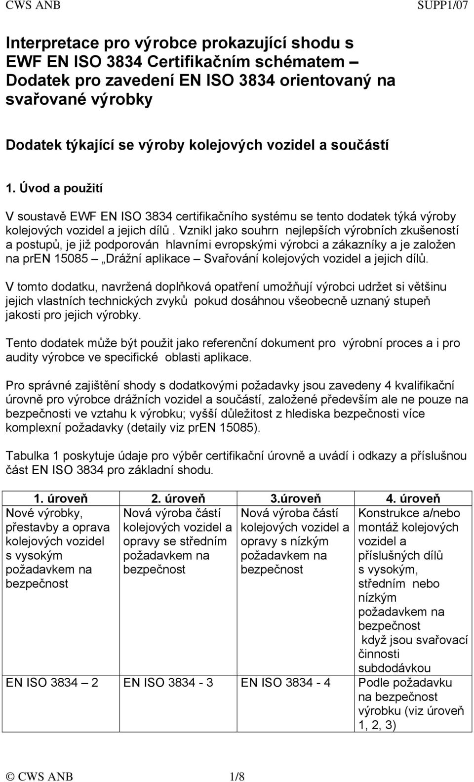 Vznikl jako souhrn nejlepších výrobních zkušeností a postupů, je již podporován hlavními evropskými výrobci a zákazníky a je založen na pren 15085 Drážní aplikace Svařování kolejových vozidel a