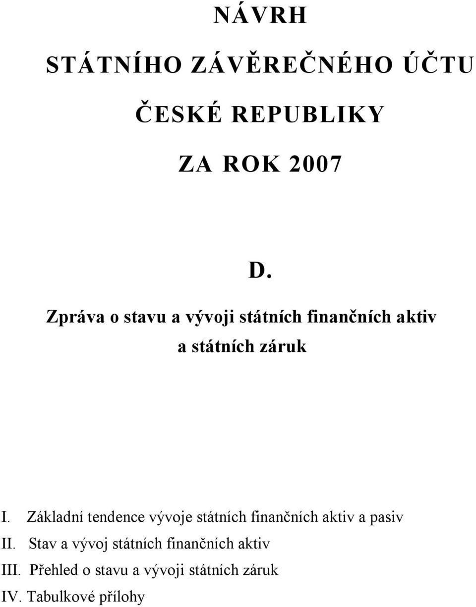 Základní tendence vývoje státních finančních aktiv a pasiv II.