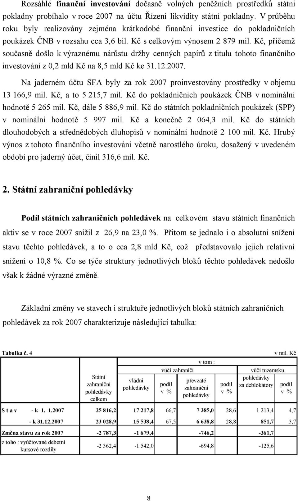 Kč, přičemţ současně došlo k výraznému nárůstu drţby cenných papírů z titulu tohoto finančního investování z 0,2 mld Kč na 8,5 mld Kč ke 31.12.2007.