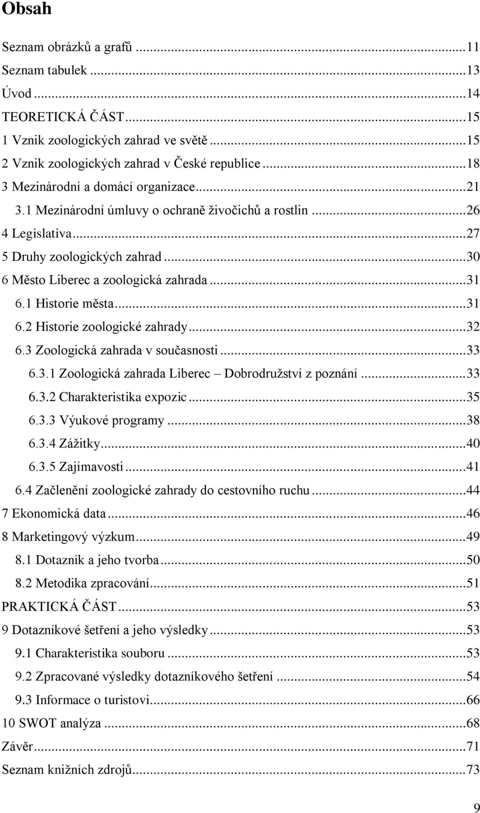 .. 31 6.1 Historie města... 31 6.2 Historie zoologické zahrady... 32 6.3 Zoologická zahrada v současnosti... 33 6.3.1 Zoologická zahrada Liberec Dobrodruţství z poznání... 33 6.3.2 Charakteristika expozic.