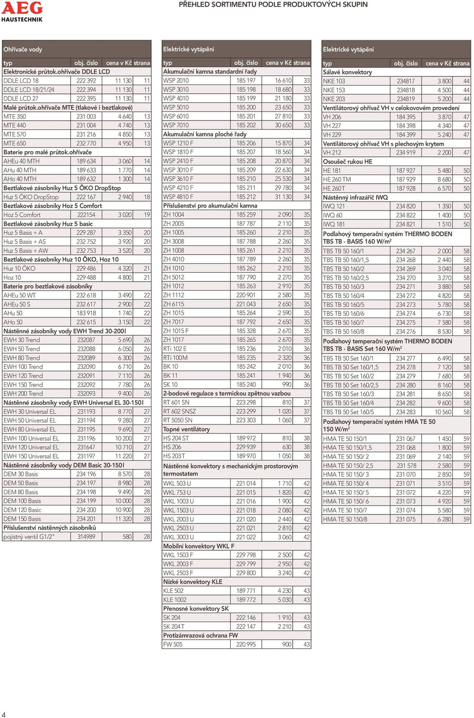 ohřívače MTE (tlakové i beztlakové) MTE 350 231 003 4 640 13 MTE 440 231 004 4 740 13 MTE 570 231 216 4 850 13 MTE 650 232 770 4 950 13 Baterie pro malé průtok.