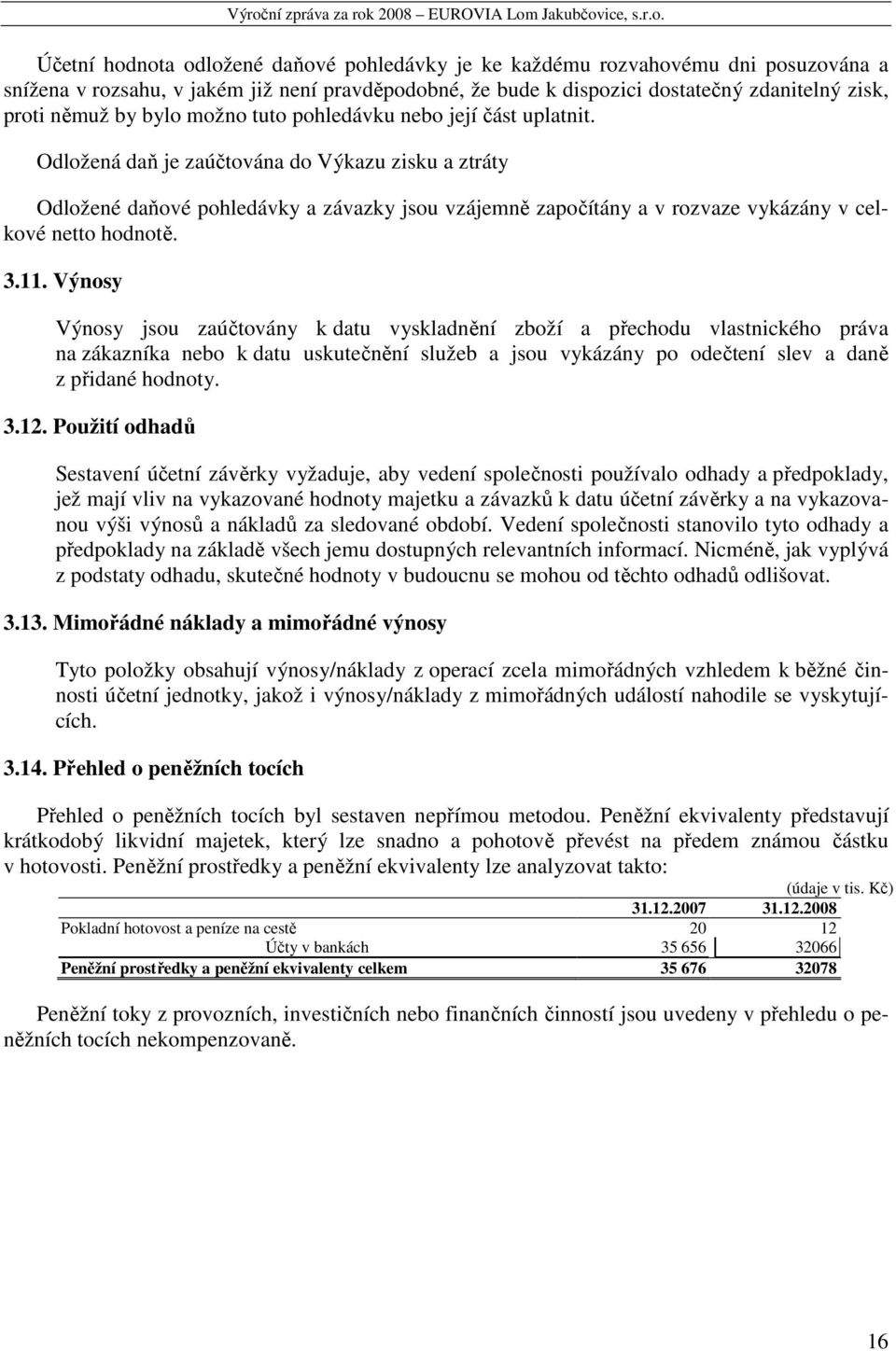 Odložená daň je zaúčtována do Výkazu zisku a ztráty Odložené daňové pohledávky a závazky jsou vzájemně započítány a v rozvaze vykázány v celkové netto hodnotě. 3.11.