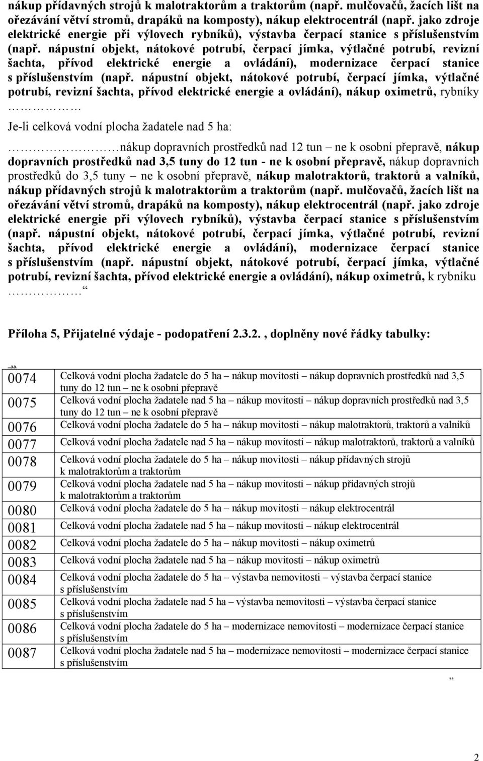 nápustní objekt, nátokové potrubí, čerpací jímka, výtlačné potrubí, revizní šachta, přívod elektrické energie a ovládání), modernizace čerpací stanice s příslušenstvím (např.