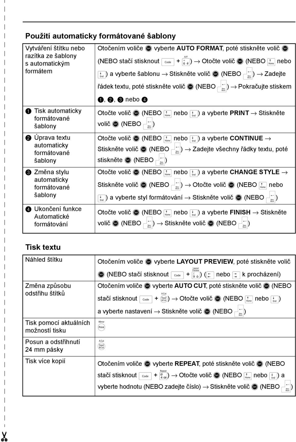 textu automaticky formátované šablony c Změna stylu automaticky formátované šablony d Ukončení funkce Automatické formátování a, b, c nebo d Otočte volič r (NEBO m nebo g) a vyberte PINT Stiskněte
