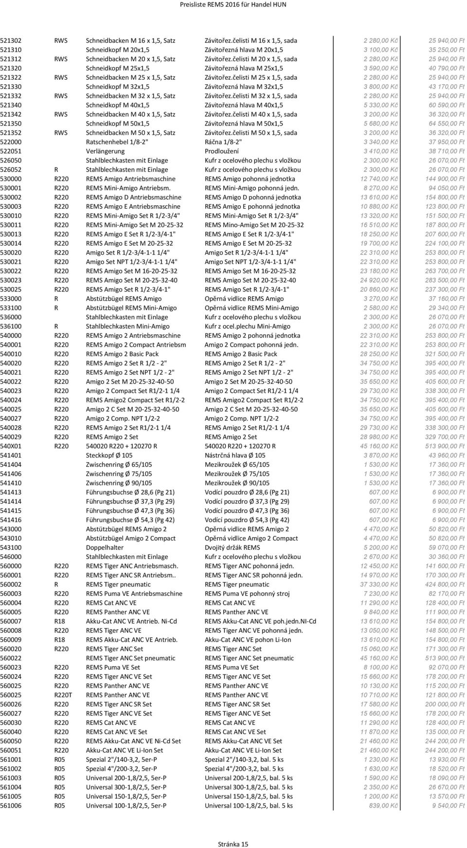 čelisti M 20 x 1,5, sada 2 280,00 Kč 25 940,00 Ft 521320 Schneidkopf M 25x1,5 Závitořezná hlava M 25x1,5 3 590,00 Kč 40 790,00 Ft 521322 RWS Schneidbacken M 25 x 1,5, Satz Závitořez.