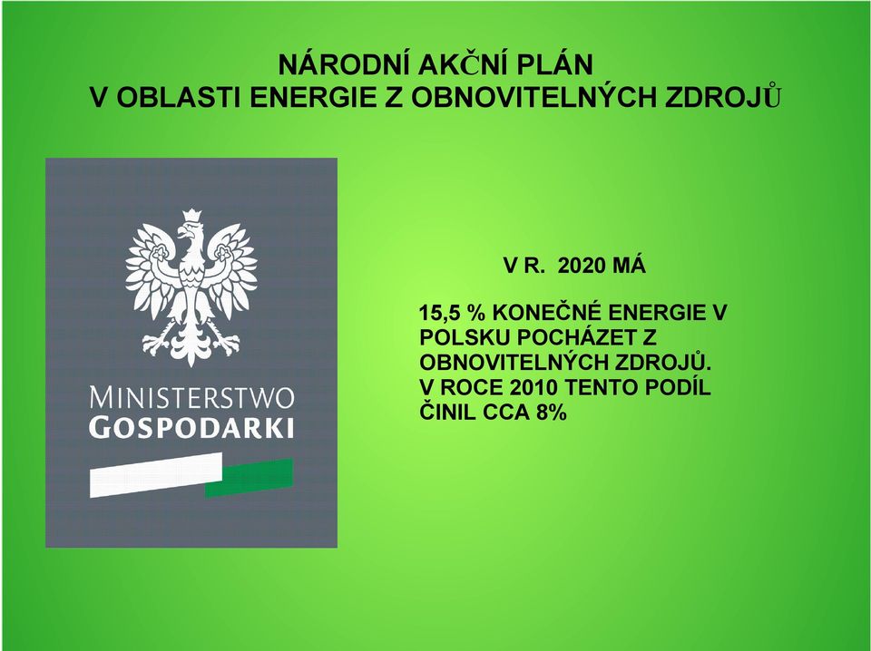 2020 MÁ 15,5 % KONEČNÉ ENERGIE V POLSKU