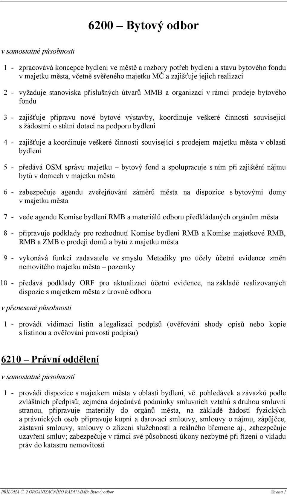 podporu bydlení 4 - zajišťuje a koordinuje veškeré činnosti související s prodejem majetku města v oblasti bydlení 5 - předává OSM správu majetku bytový fond a spolupracuje s ním při zajištění nájmu