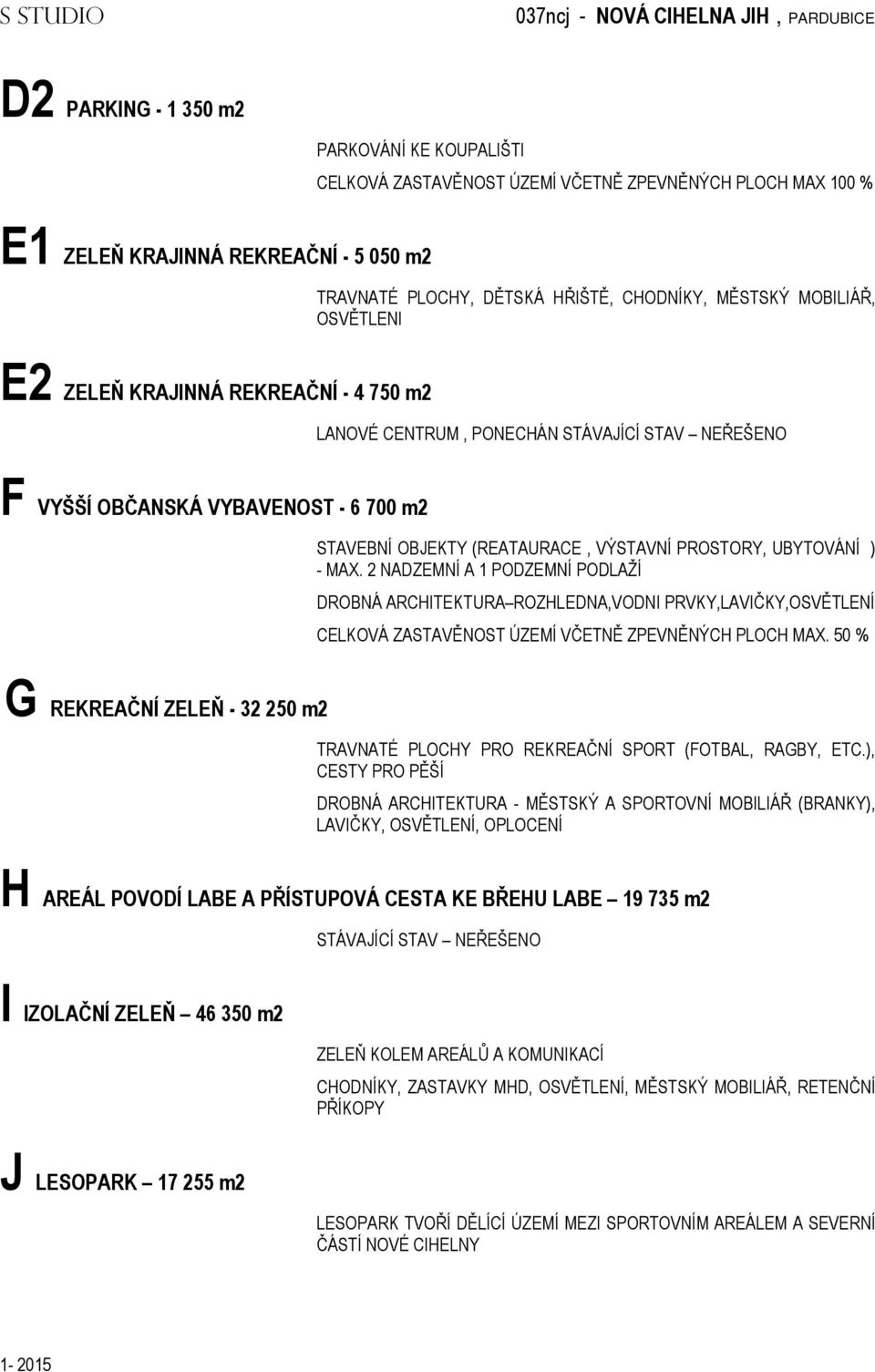 UBYTOVÁNÍ ) - MAX. 2 NADZEMNÍ A 1 PODZEMNÍ PODLAŽÍ DROBNÁ ARCHITEKTURA ROZHLEDNA,VODNI PRVKY,LAVIČKY,OSVĚTLENÍ CELKOVÁ ZASTAVĚNOST ÚZEMÍ VČETNĚ ZPEVNĚNÝCH PLOCH MAX.