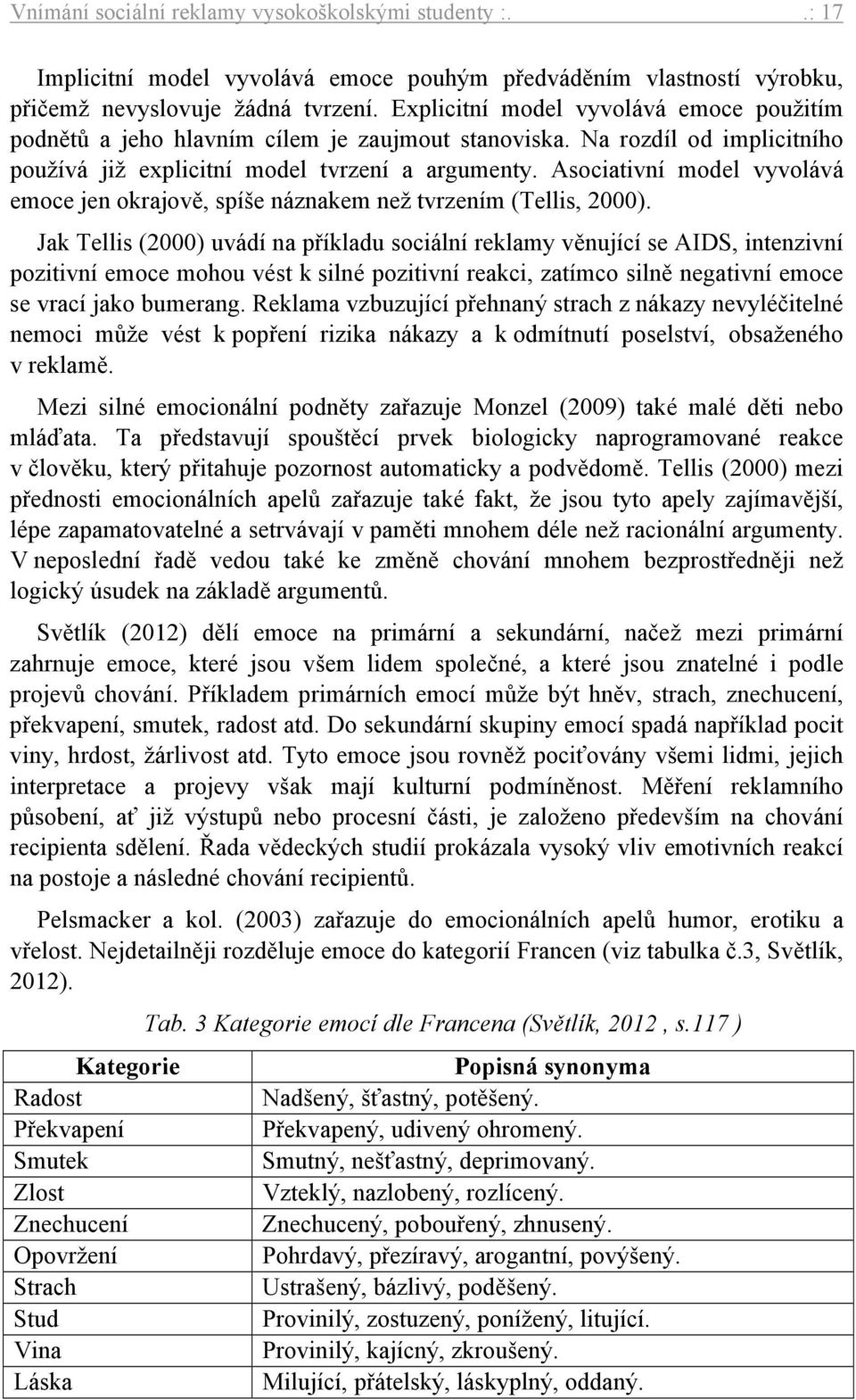 Asociativní model vyvolává emoce jen okrajově, spíše náznakem než tvrzením (Tellis, 2000).