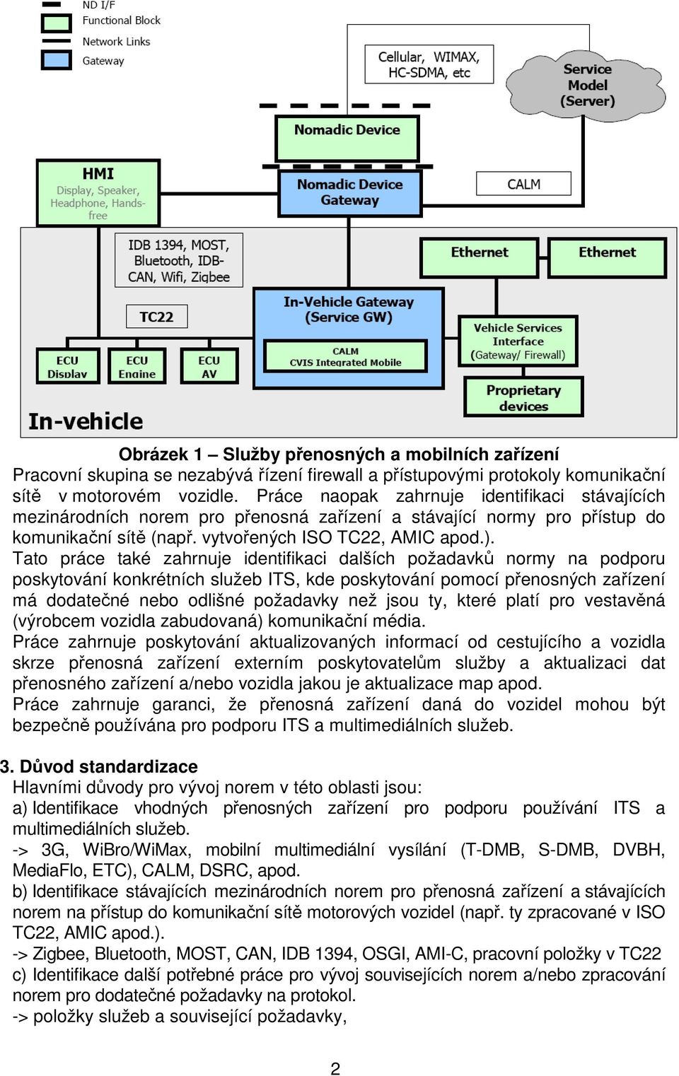Tato práce také zahrnuje identifikaci dalších požadavků normy na podporu poskytování konkrétních služeb ITS, kde poskytování pomocí přenosných zařízení má dodatečné nebo odlišné požadavky než jsou