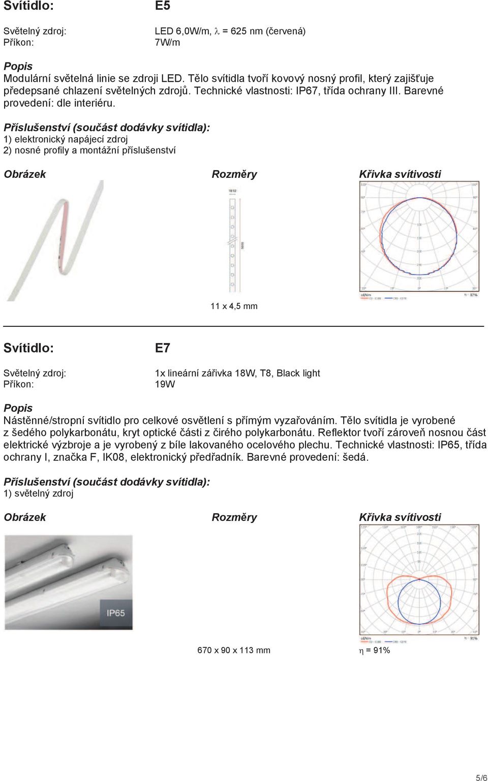 1) elektronický napájecí zdroj 2) nosné profily a montážní p íslušenství 11 x 4,5 mm E7 1x lineární zá ivka 18W, T8, Black light 19W Nást nné/stropní svítidlo pro celkové osv tlení s p ímým vyza