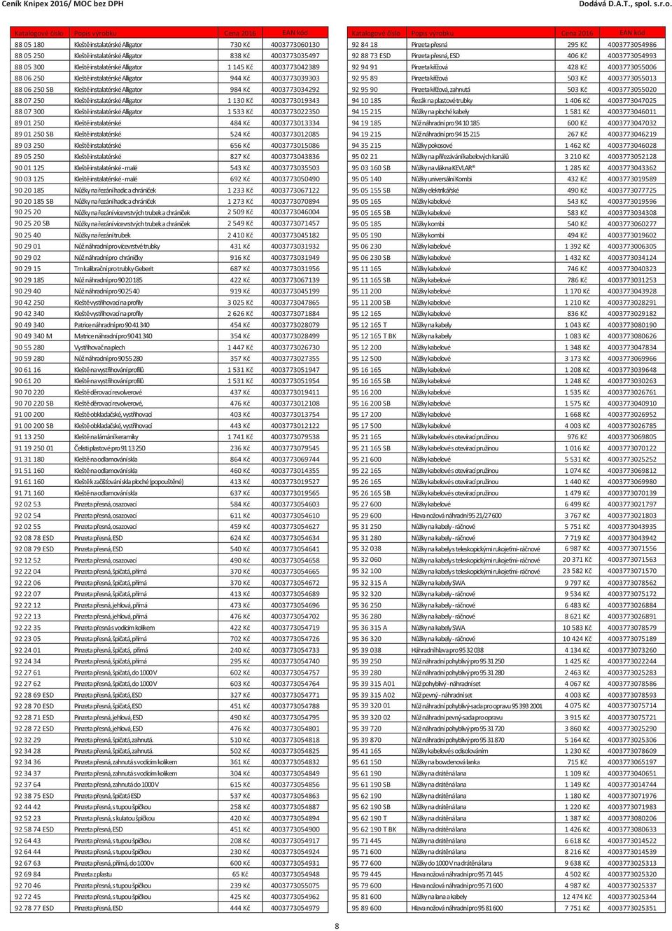 instalatérské Alligator 1 533 Kč 4003773022350 89 01 250 Kleště instalatérské 484 Kč 4003773013334 89 01 250 SB Kleště instalatérské 524 Kč 4003773012085 89 03 250 Kleště instalatérské 656 Kč