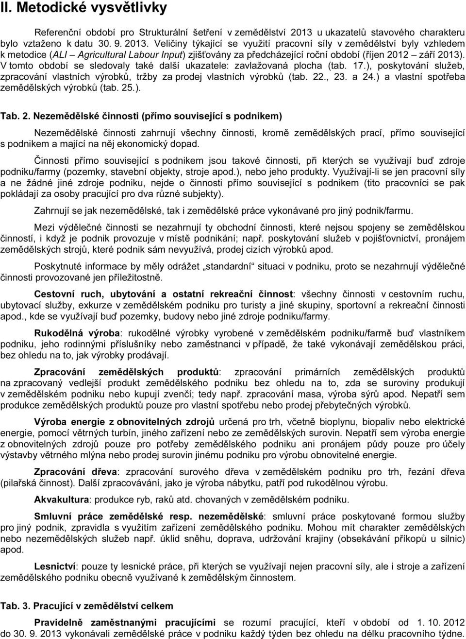 Veličiny týkající se využití pracovní síly v zemědělství byly vzhledem k metodice (ALI Agricultural Labour Input) zjišťovány za předcházející roční období (říjen 2012 září 2013).