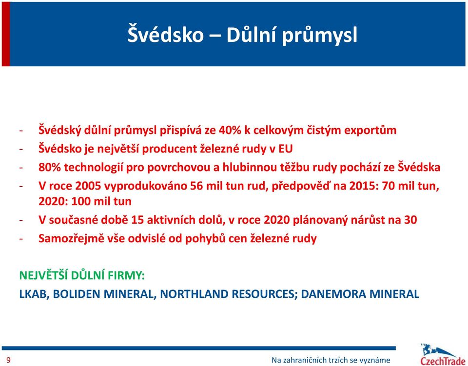 předpověď na 2015: 70 mil tun, 2020: 100 mil tun - V současné době 15 aktivních dolů, v roce 2020 plánovaný nárůst na 30 -