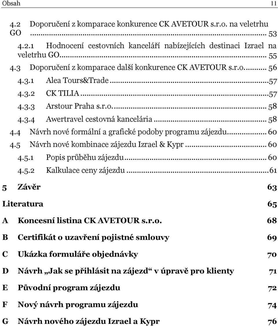 3.4 Awertravel cestovná kancelária... 58 4.4 Návrh nové formální a grafické podoby programu zájezdu... 60 4.5 Návrh nové kombinace zájezdu Izrael & Kypr... 60 4.5.1 Popis průběhu zájezdu... 60 4.5.2 Kalkulace ceny zájezdu.