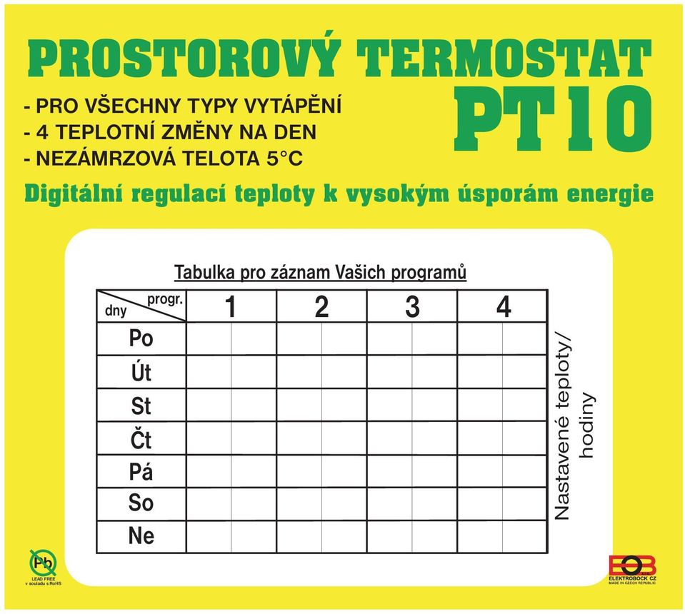 energie Pb LEAD FREE v souladu s RoHS progr.