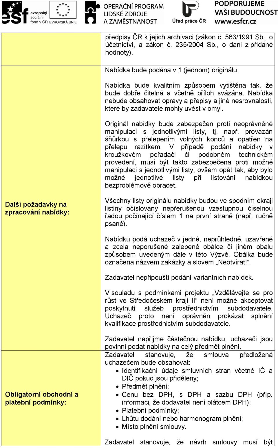 Originál nabídky bude zabezpečen proti neoprávněné manipulaci s jednotlivými listy, tj. např. provázán šňůrkou s přelepením volných konců a opatřen na přelepu razítkem.