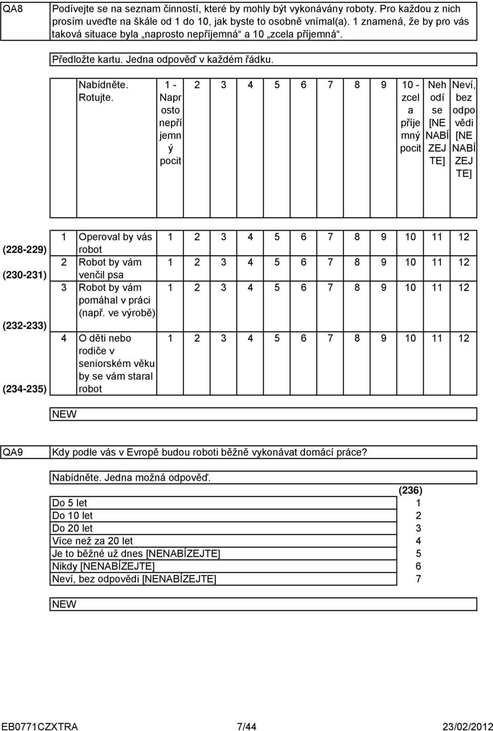 - Napr osto nepří jemn ý pocit 5 6 7 8 9 0 - zcel a příje mný pocit Neh odí se [NE NABÍ ZEJ TE] Neví, bez odpo vědi [NE NABÍ ZEJ TE] (8-9) (0-) (-) (-5) Operoval by vás 5 6 7 8 9 0 robot Robot by vám