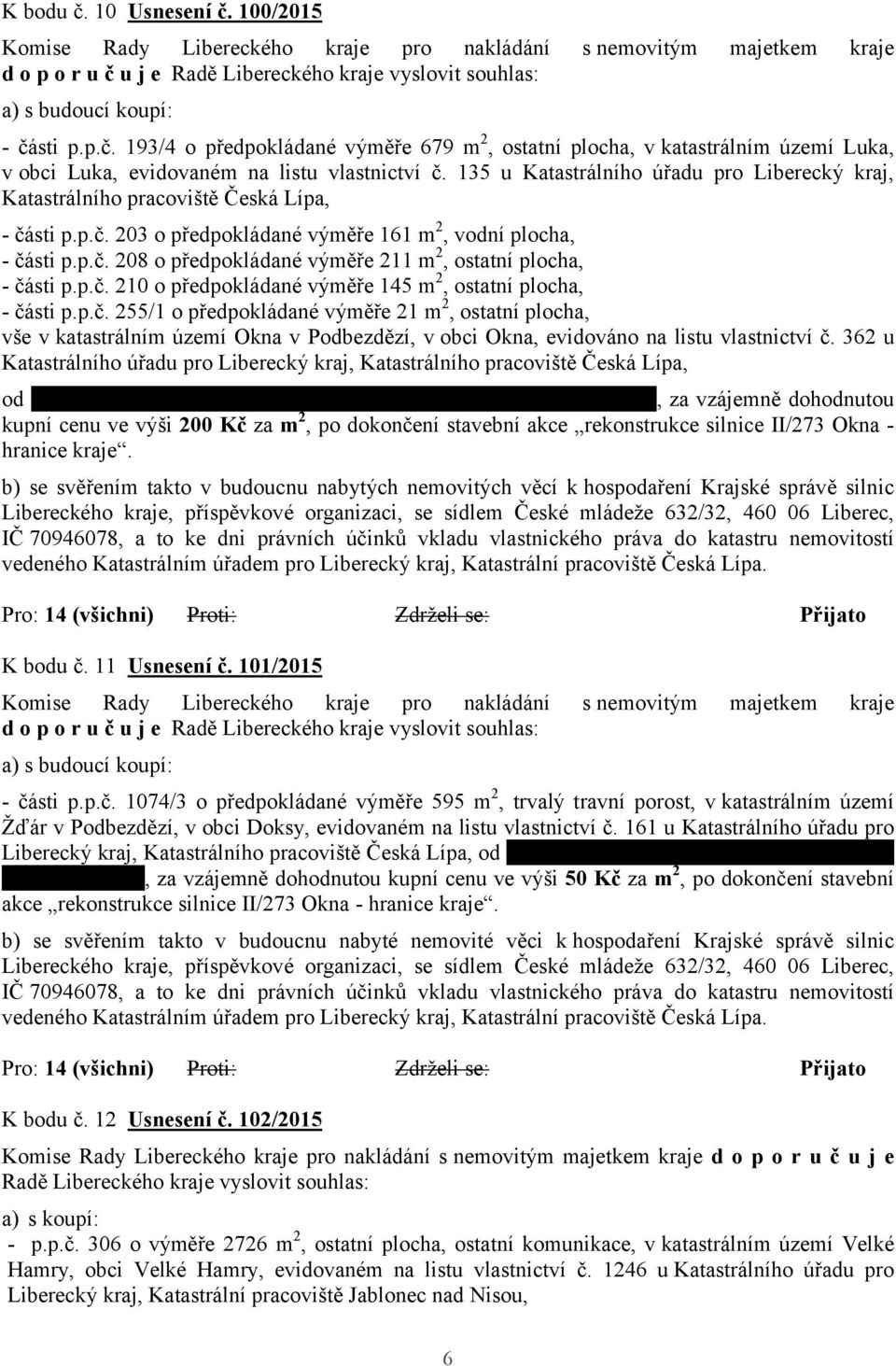 p.č. 210 o předpokládané výměře 145 m 2, ostatní plocha, - části p.p.č. 255/1 o předpokládané výměře 21 m 2, ostatní plocha, vše v katastrálním území Okna v Podbezdězí, v obci Okna, evidováno na listu vlastnictví č.