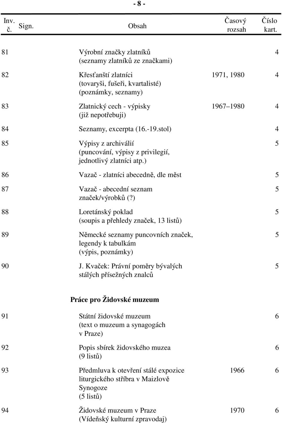 ) 8 Vazač - zlatníci abecedně, dle měst 5 87 Vazač - abecední seznam 5 značek/výrobků (?