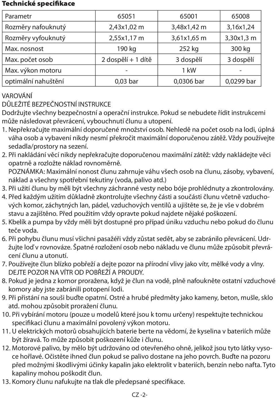 výkon motoru - 1 kw - optimální nahuštění 0,03 bar 0,0306 bar 0,0299 bar VAROVÁNÍ DŮLEŽITÉ BEZPEČNOSTNÍ INSTRUKCE Dodržujte všechny bezpečnostní a operační instrukce.