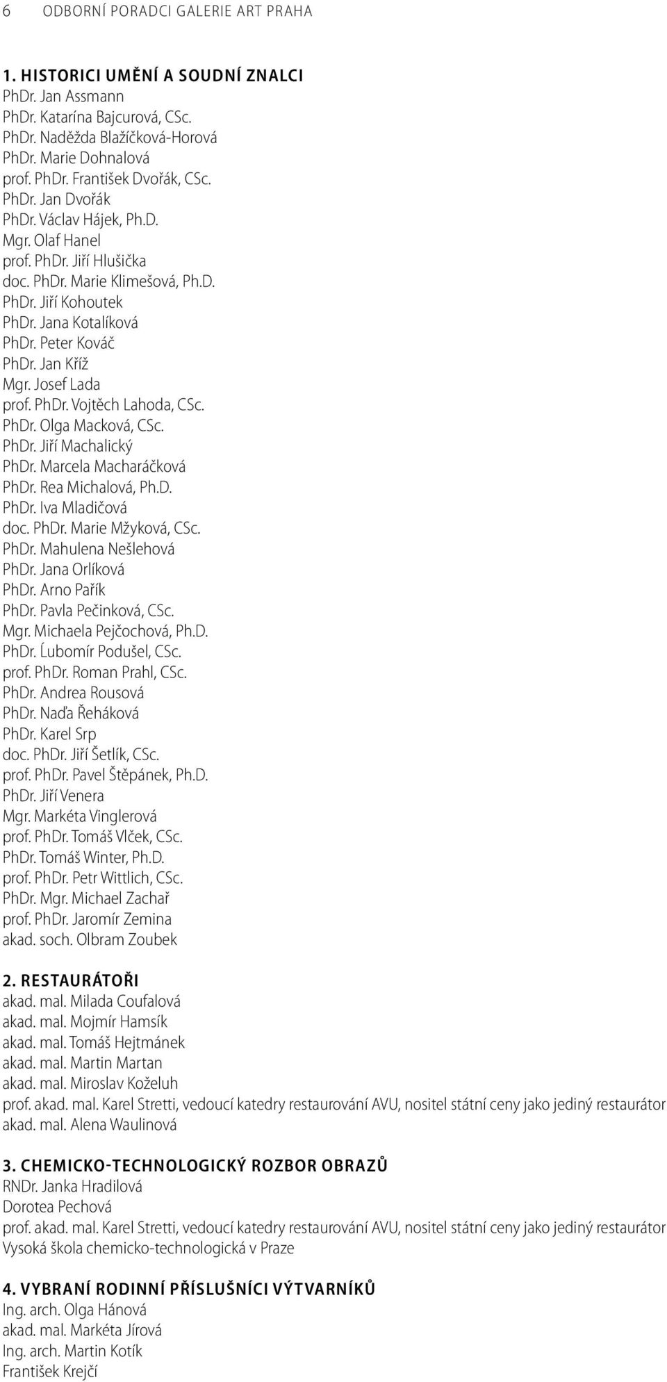 Josef Lada prof. PhDr. Vojtěch Lahoda, CSc. PhDr. Olga Macková, CSc. PhDr. Jiří Machalický PhDr. Marcela Macharáčková PhDr. Rea Michalová, Ph.D. PhDr. Iva Mladičová doc. PhDr. Marie Mžyková, CSc.