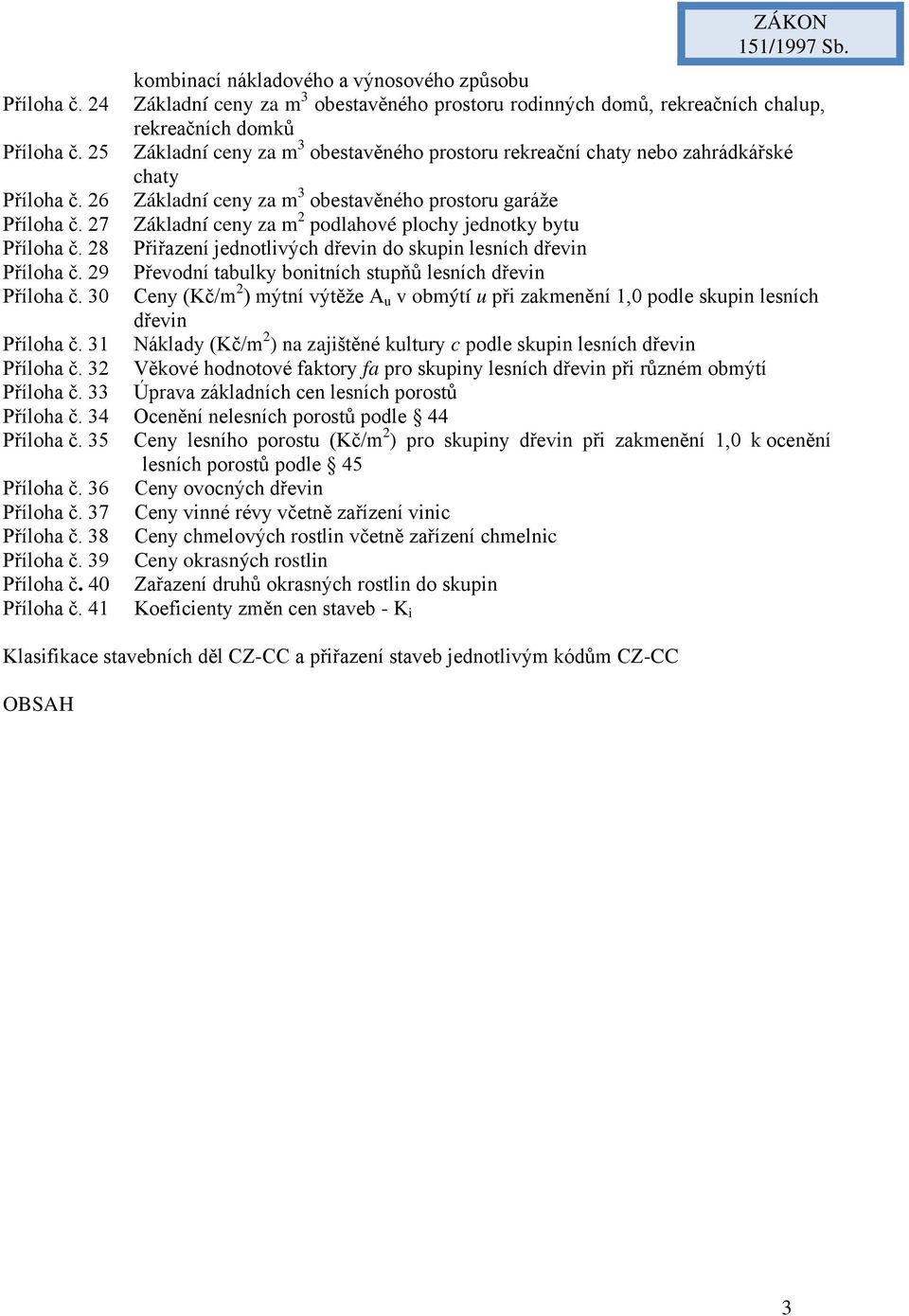 27 Základní ceny za m 2 podlahové plochy jednotky bytu Příloha č. 28 Přiřazení jednotlivých dřevin do skupin lesních dřevin Příloha č. 29 Převodní tabulky bonitních stupňů lesních dřevin Příloha č.