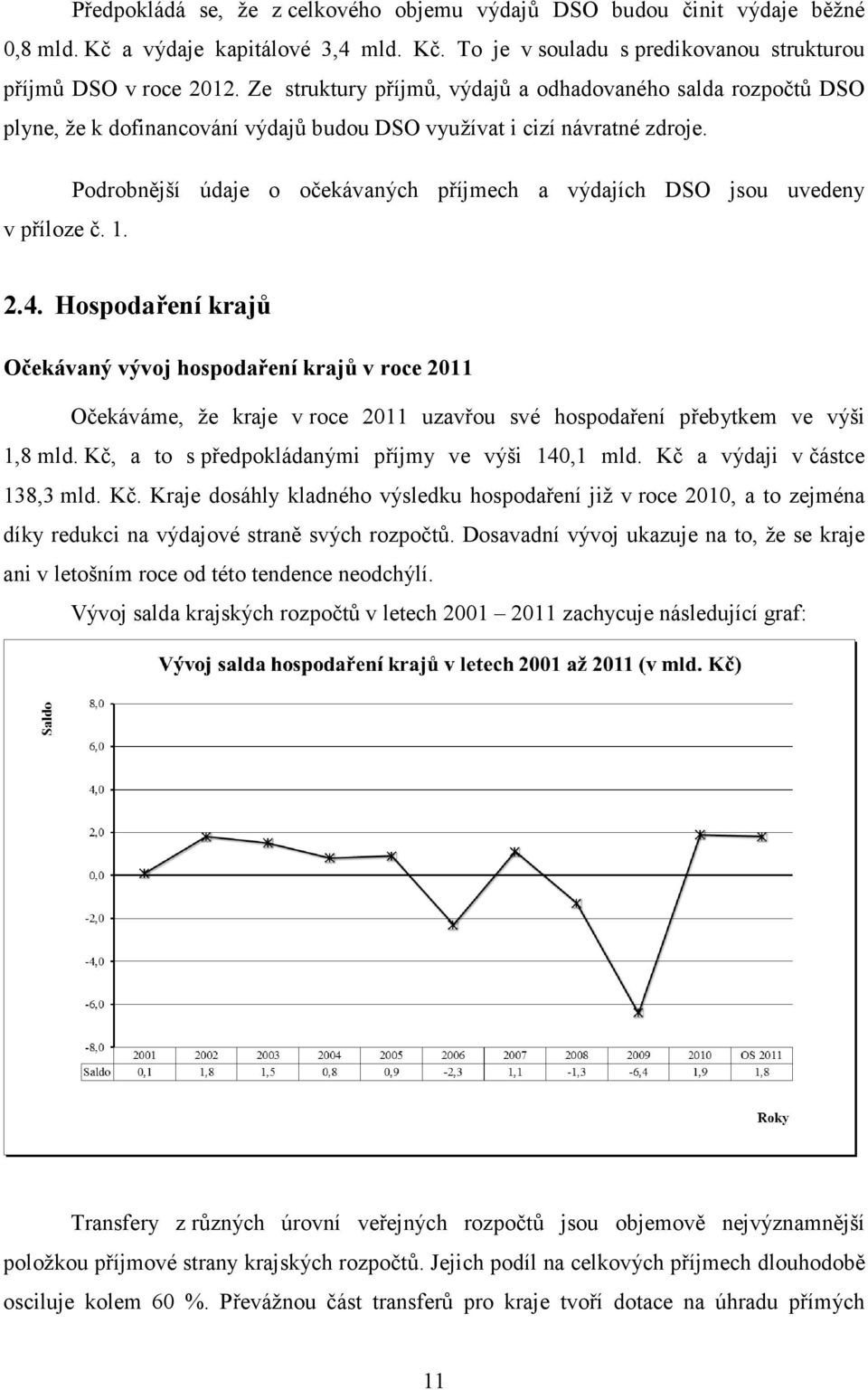 Podrobnější údaje o očekávaných příjmech a výdajích DSO jsou uvedeny v příloze č. 1. 2.4.