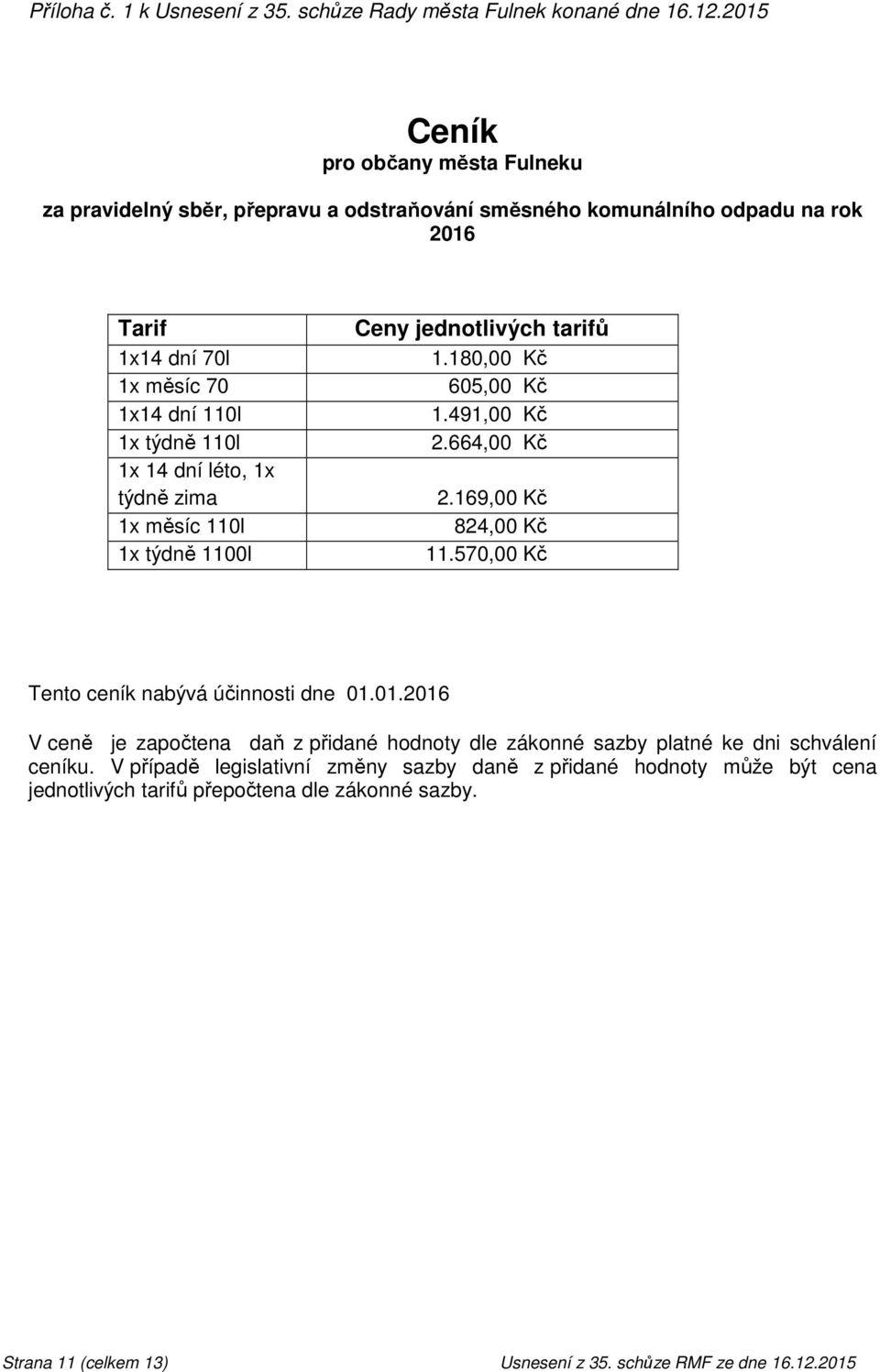 dní léto, 1x týdně zima 1x měsíc 110l 1x týdně 1100l Ceny jednotlivých tarifů 1.180,00 Kč 605,00 Kč 1.491,00 Kč 2.664,00 Kč 2.169,00 Kč 824,00 Kč 11.