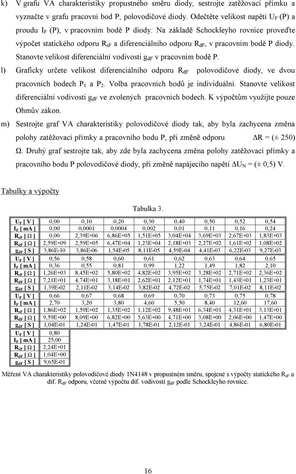 Stanovte velikost diferenciální vodivosti g d v pracovním bodě P. l) Graficky určete velikost diferenciálního odporu d polovodičové diody, ve dvou pracovních bodech P 1 a P 2.