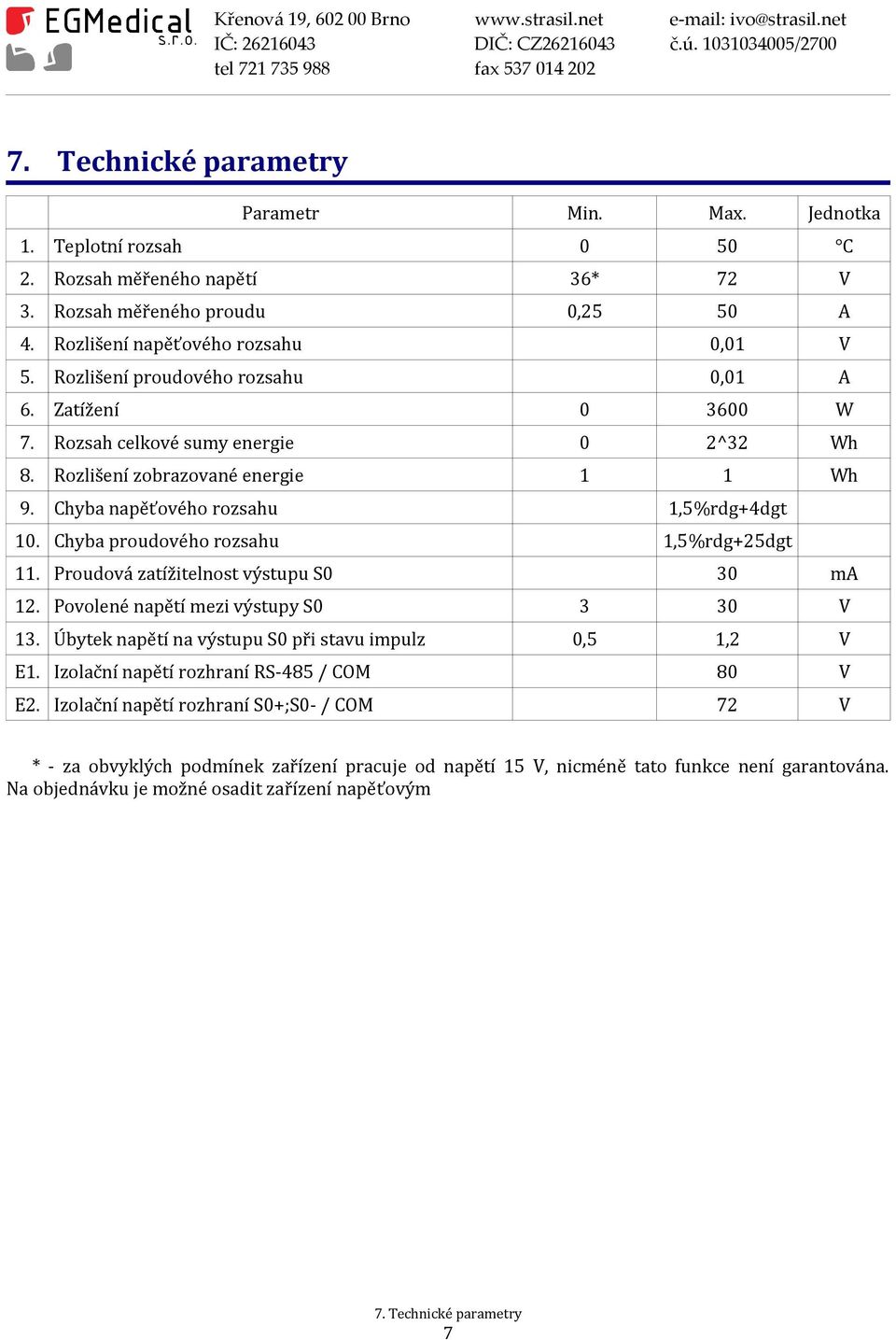 Chyba proudového rozsahu 1,5%rdg+25dgt 11. Proudová zatížitelnost výstupu S0 30 ma 12. Povolené napětí mezi výstupy S0 3 30 V 13. Úbytek napětí na výstupu S0 při stavu impulz 0,5 1,2 V E1.