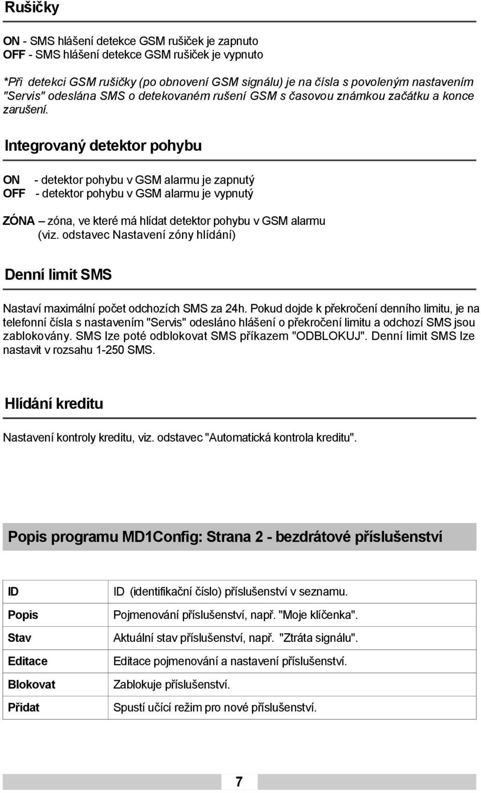 Integrovaný detektor pohybu ON - detektor pohybu v GSM alarmu je zapnutý OFF - detektor pohybu v GSM alarmu je vypnutý ZÓNA zóna, ve které má hlídat detektor pohybu v GSM alarmu (viz.